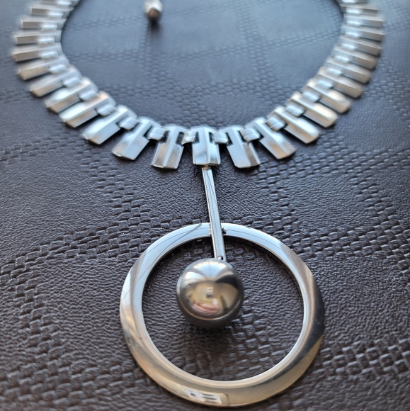 RARE FIND Vintage 1950-1960s Atomic Modernist Industrial Silver tone Choker - Picture 3 of 11